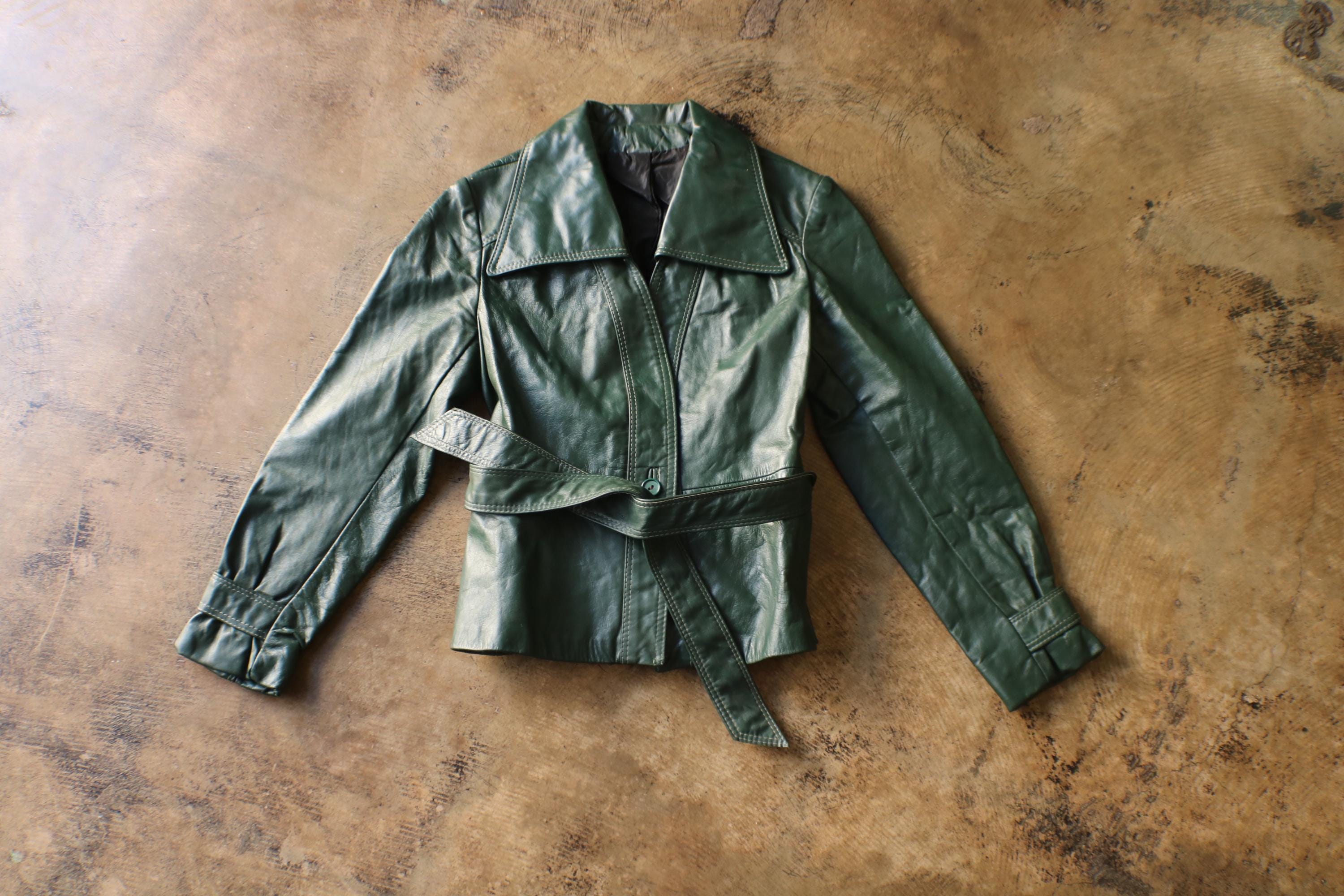 70s Green Leather Jacket - Etsy