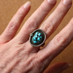 Turquoise Nugget RING / Southwestern Jewelry / Sterling Silver and Turquoise Ring / Size 8 1/2