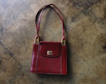 1960's Red Handbag , Faux Snake Skin Purse , Dark Red Bag