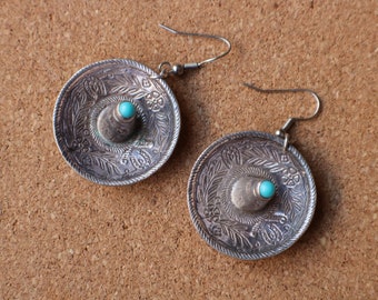 Mexican Sombrero Earrings / 1950&#39;s Mexico Sterling Jewelry / Vintage Silver