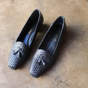 Vintage 80s Woven Leather MENS Tassel Loafers Vintage 80s- Tasseled Loafer- Men main image 3