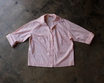 1960’s Pink Button Up Shirt , Vintage Blouse, Women's Medium Top