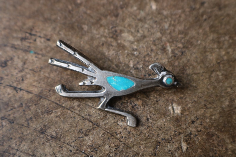 Roadrunner Brooch Southwest Bird Pin Vintage Sterling Turquoise Bird Brooch