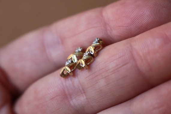 Yellow Gold X Earrings  / Dangling Diamond Earrin… - image 4