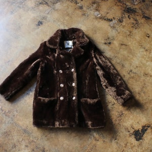 Vintage Faux Fur Coat / Women&#39;s Chocolate Brown Fake Fur Jacket / Medium