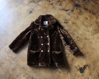 Vintage Faux Fur Coat / Women's Chocolate Brown Fake Fur Jacket / Medium