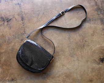 Patent Leather Crossbody / Vintage Black Bag / Women's Classic Handbag