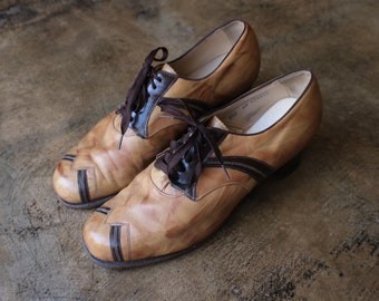 Vintage 70's Heeled Loafer, skórzane buty damskie, rozmiar 9, brązowe buty