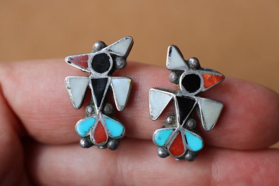 ホピ族の鳥のイヤリング、ヴィンテージスターリングシルバーの