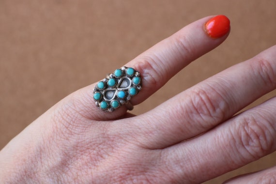 Turquoise Cluster RING / Vintage Sterling Silver … - image 5