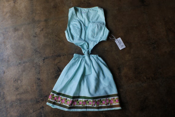 1960's Mini Dress , Baby Blue Polka Dots with Open