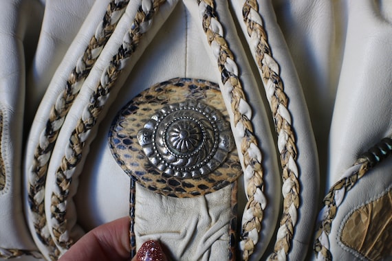 Vintage Snake Skin Purse / Large White Leather Pa… - image 3