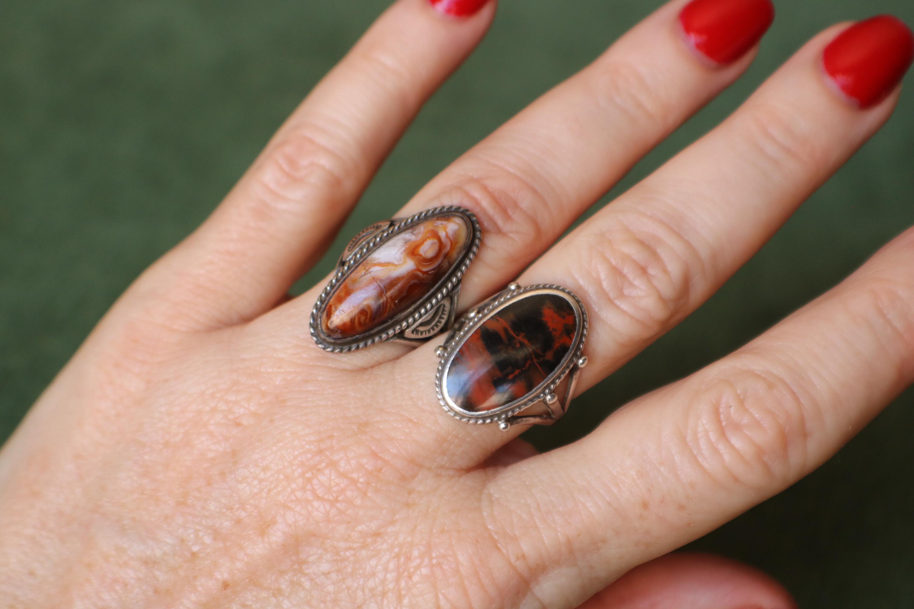 1940's Petrified Wood Ring , Fred Harvey Era Ring Size 7 1/2