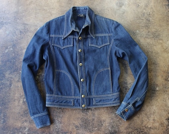 1970's Dark DENIM Jacket / Designer Vintage Jean Jacket / Vintage Women's Small to Medium Outerwear