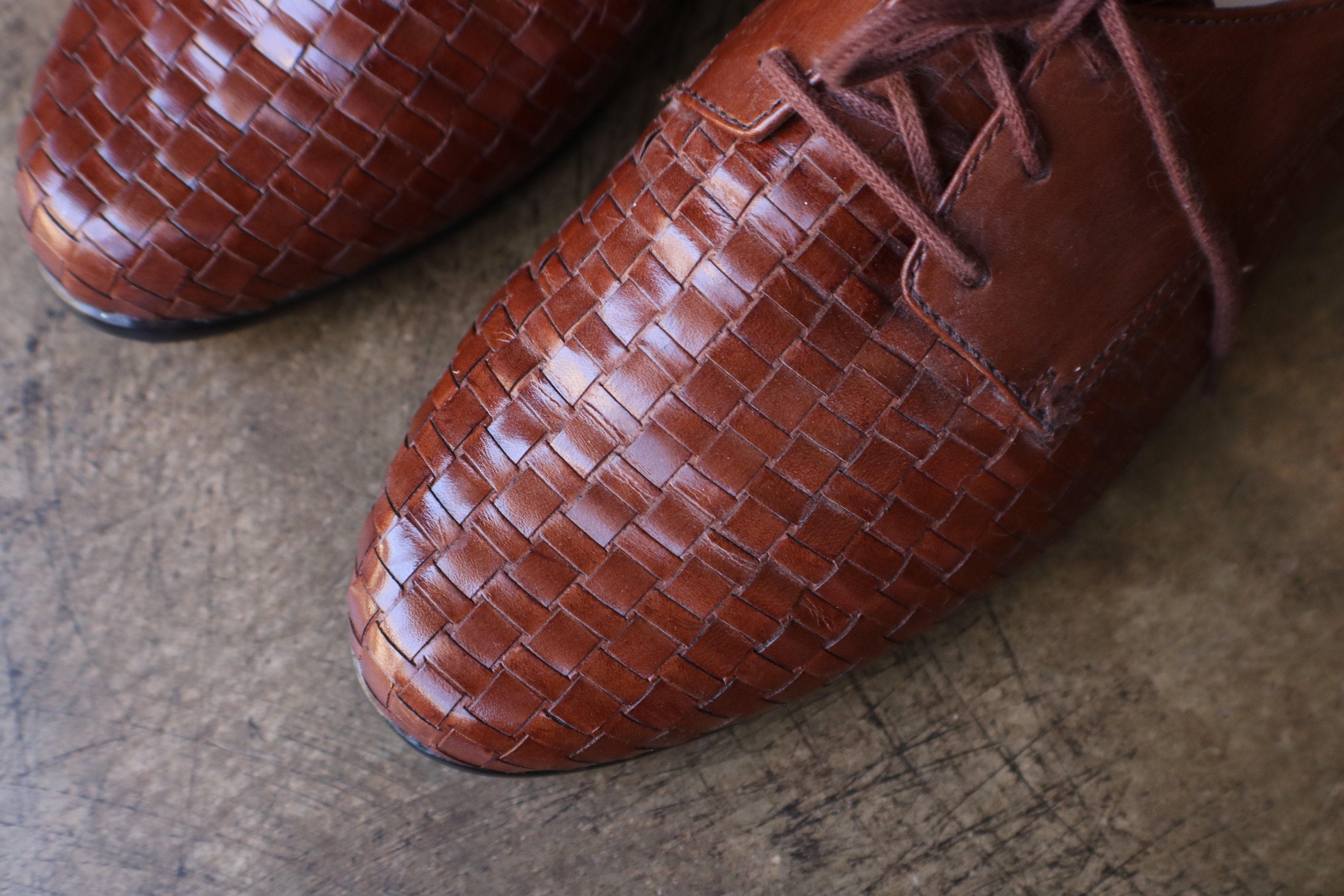 8 1/2 Woven Leather Lace Up Shoe Women's Vintage Brown Etsy