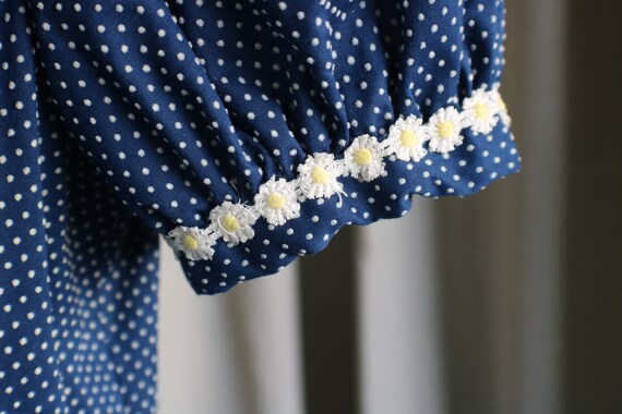 Vintage 70's Swiss Dot Maxi Dress, Navy Blue and … - image 3