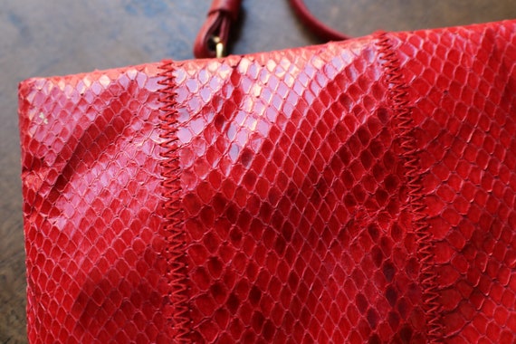 Red Leather Clutch / Vintage 80's Snake Skin Purse - image 4