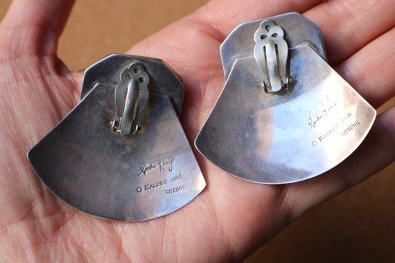 Large Sterling Silver 80's Earrings / Huge Vintag… - image 5
