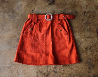 70's Leather Skirt / Vintage Rust Colored Mini Skirt / Women's Small