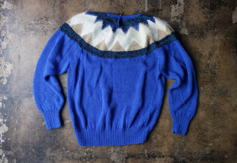 Angora Sweater Royal Blue White Beaded Jumper Vintage Women/'s Lavish Sweater Medium