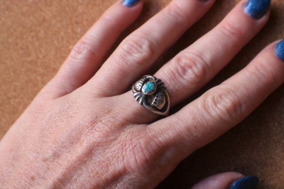 Turquoise Sand Cast Ring / Southwest Sterling Jew… - image 6