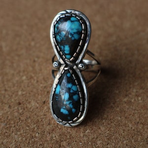 Double Drop Turquoise RING / American Turquoise Southwest Ring/ Size 6 1/2 / Double Stone Ring