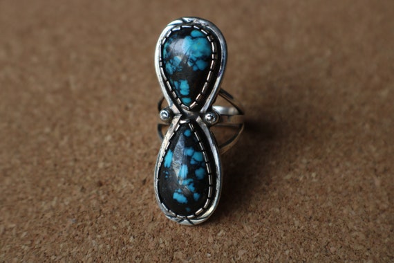 Double Drop Turquoise RING / American Turquoise S… - image 1