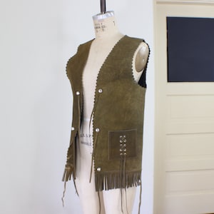 Vintage Fringe VEST , Southwestern Outerwear , Brown Leather Vest