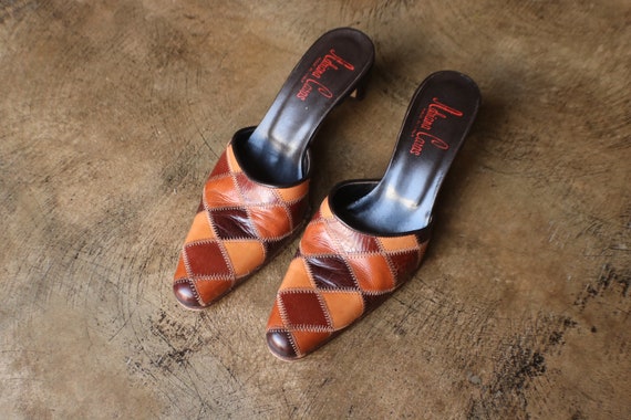 6 Patchwork Leather Mules / Vintage 90's Heeled S… - image 2