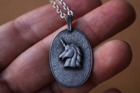 Unicorn Layering Necklace , 70's Pewter Unicorn N… - image 3