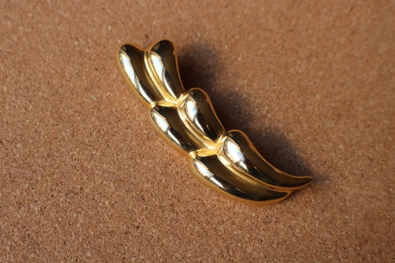 80's Large Gold Brooch / Gold Sculptural Pin / Vi… - image 2