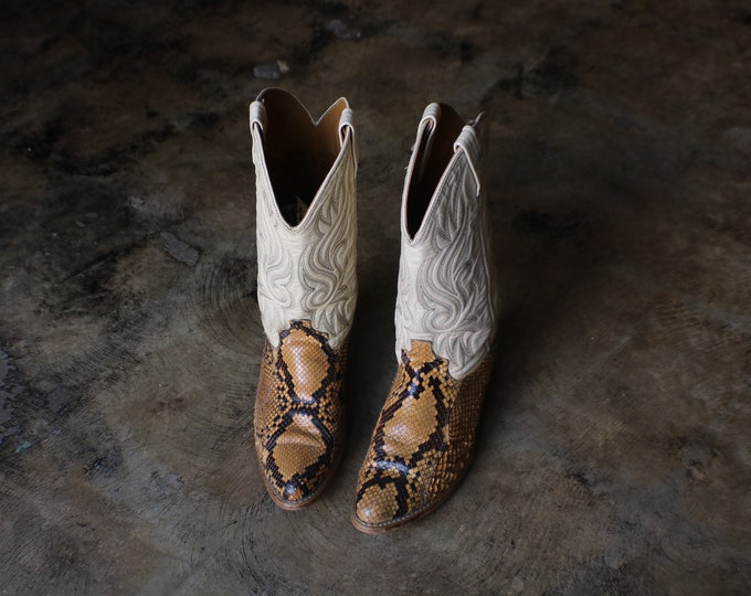 10 D Snake Skin Cowboy Boots / Men's Western Boots / Vintage Leather