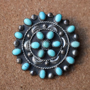 Turquoise Cluster Brooch / Sterling Southwest Pin / Vintage Turquoise and Silver Pin