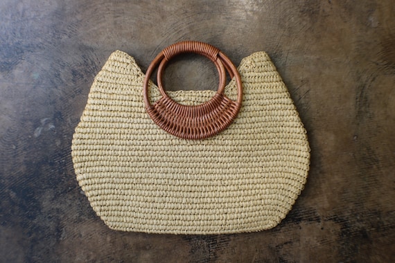 Bolso de mango circular Tote de cesta Bolso tejido Bolso de cesta vintage Etsy Espana