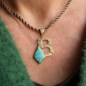 Turquoise Inlay Necklace / Vintage Turquoise Pendant / Southwest Sterling Jewelry