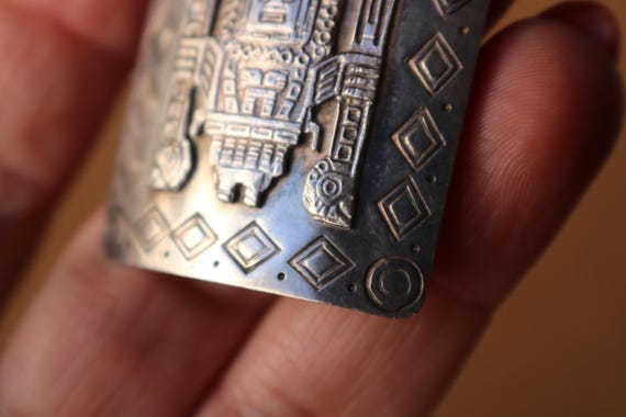 Vintage Sterling Mayan Brooch , Square Inca Pin View 4