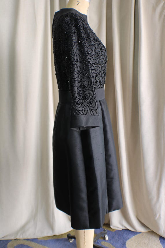 Vintage Black Silk Dress , Beaded Evening Dress ,… - image 8