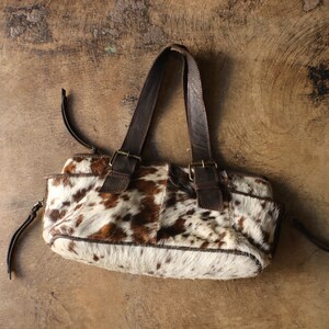 Cowhide Shoulder Bag Brown and White Purse Vintage Baguette Bag Etsy Ireland