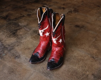 6 1/2 Women's Rocket Buster Boots / Red and Black Steer Head Leather Western Boots