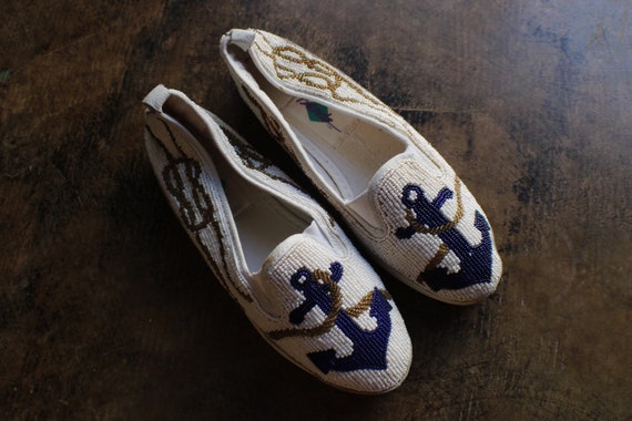 Size 5 1/2 Beaded Loafer / Vintage Women's Anchor… - image 1