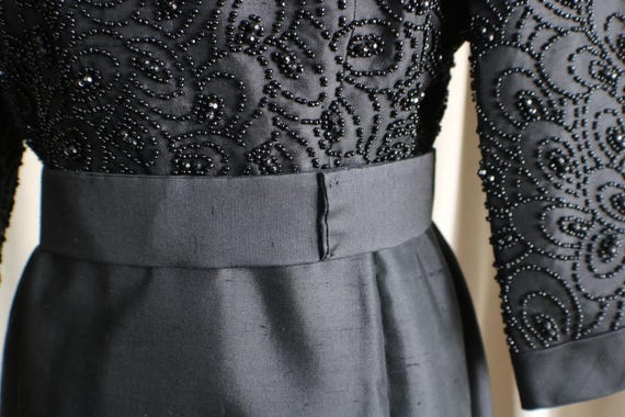 Vintage Black Silk Dress , Beaded Evening Dress ,… - image 5