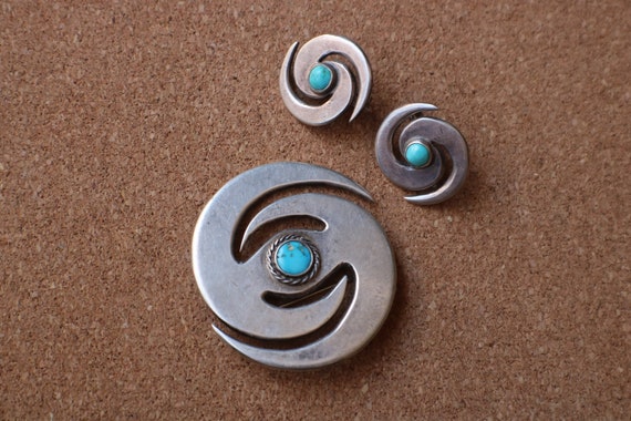 Sterling Turquoise Double Spiral Jewelry Set / Vi… - image 1