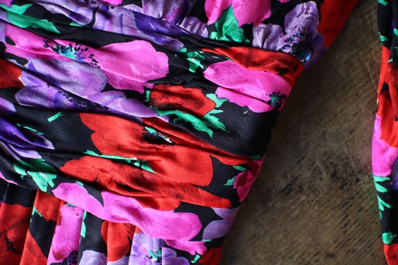 Colorful Silk Dress / Vintage Floral Long Sleeve … - image 3