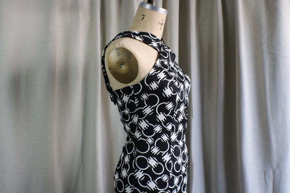 Black and White Halter Dress / 70's Sleeveless Lo… - image 1