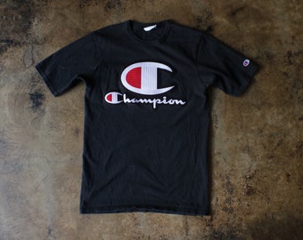 90's Champion T-Shirt / Vintage Black Cotton T Shirt / Women's Small