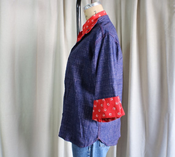 70's Denim Print Jacket and Shirt / Red White and… - image 4