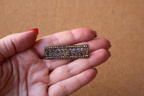 Sterling Bar Brooch , Antique Style Jewelry, Vintage Marcasite Brooch