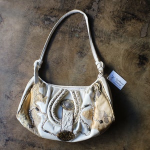 Snake Skin Purse / Large White Leather Handbag / Vintage  80&#39;s Patchwork Purse