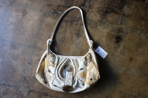 Vintage Snake Skin Purse / Large White Leather Pa… - image 1