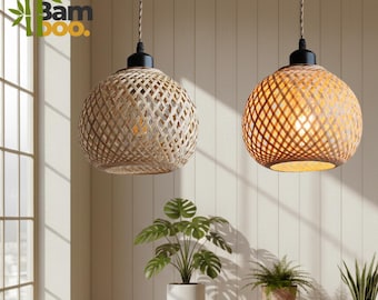 Handwoven Bamboo Pendant Light – Natural Rattan Hanging Lamp